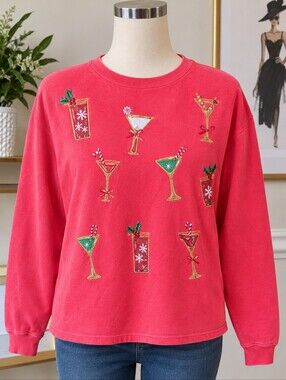 Cocktail Print Sweatshirt Pink Size M